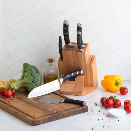 Set coltelli in ceppo con affilatore 7 pz - Flow Kitchen