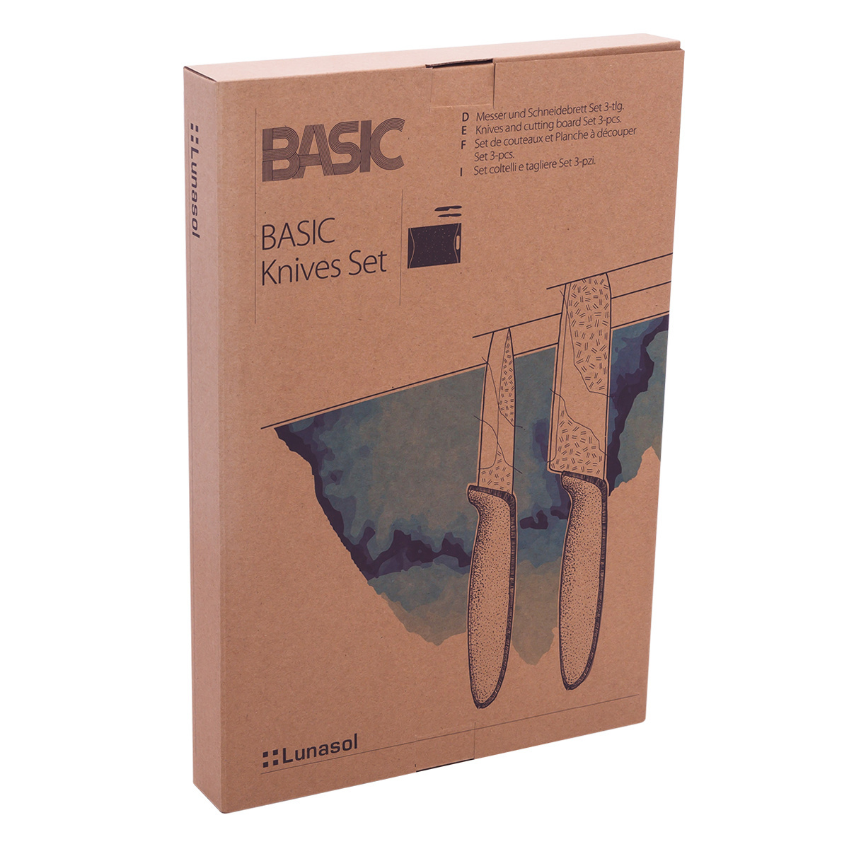 Set coltelli con tagliere 3 pezzi – Basic Kitchen