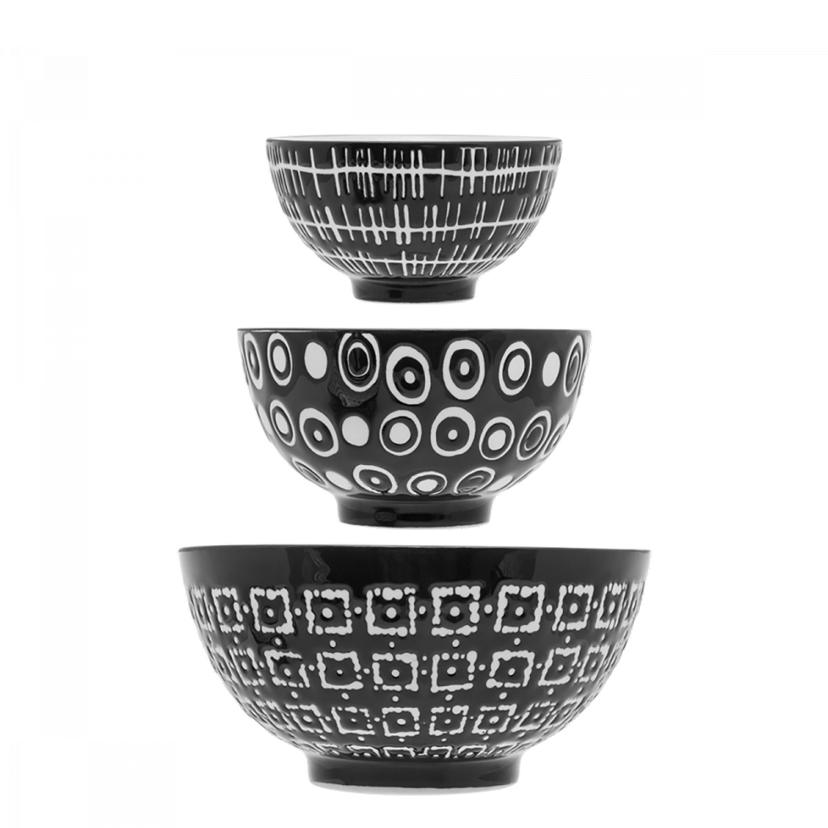 Set ciotole per cereali 3 pz - Basic Dots Black