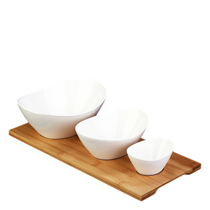 Set di ciotole da portata su vassoio in bambù (4 pz) - Basic